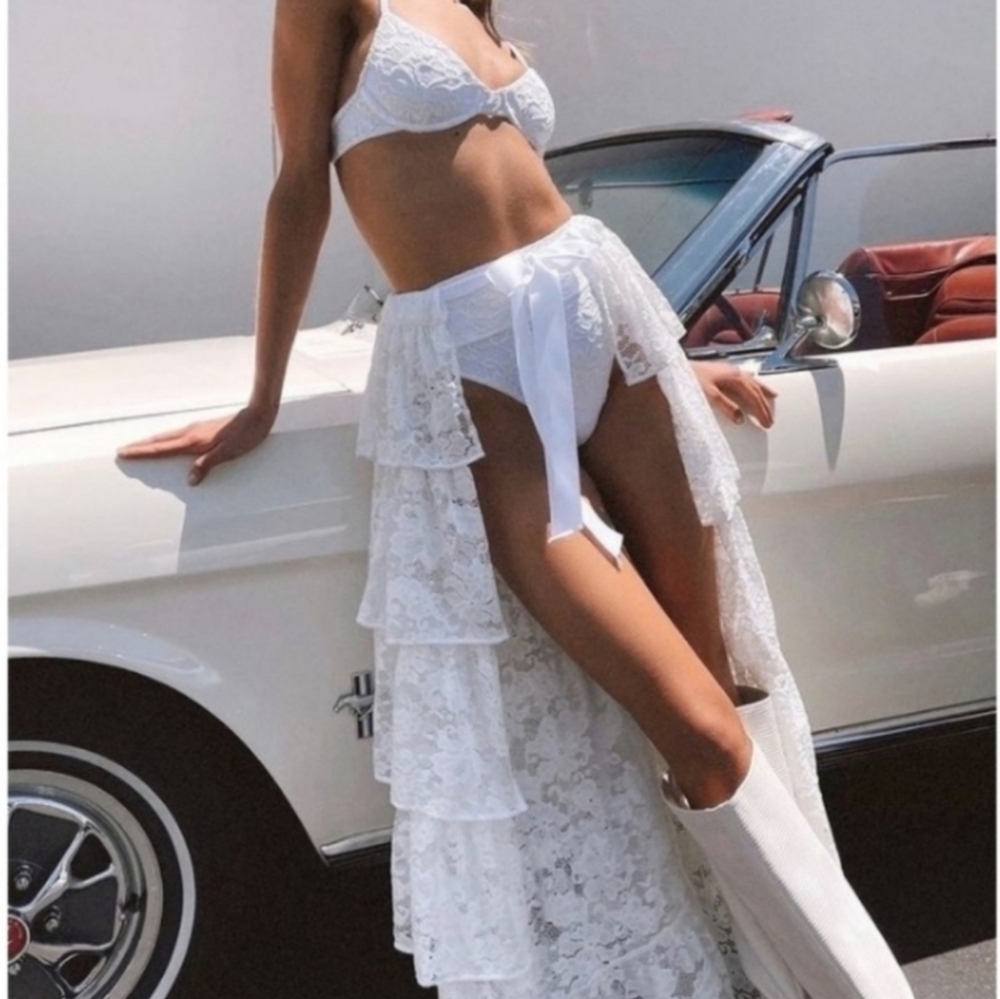 New Beach Riot Women's Ruffle Lace Maxi Skirt - Picture 5 of 6